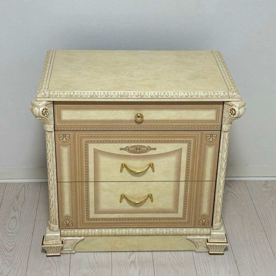 ロココ調 アンティーク サイドチェスト 3段 アイボリー
