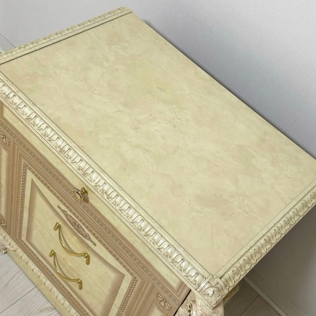 ロココ調 アンティーク サイドチェスト 3段 アイボリー