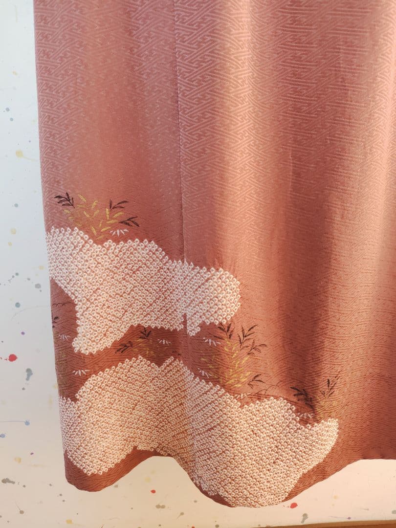 身幅53【紋付き-紗綾形地紋ワンピース】着物リメイク