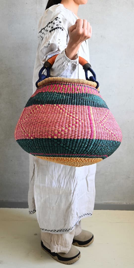 セール/新品/アフリカ ガーナ製/ブルキナボルガ バスケット/44×46cm