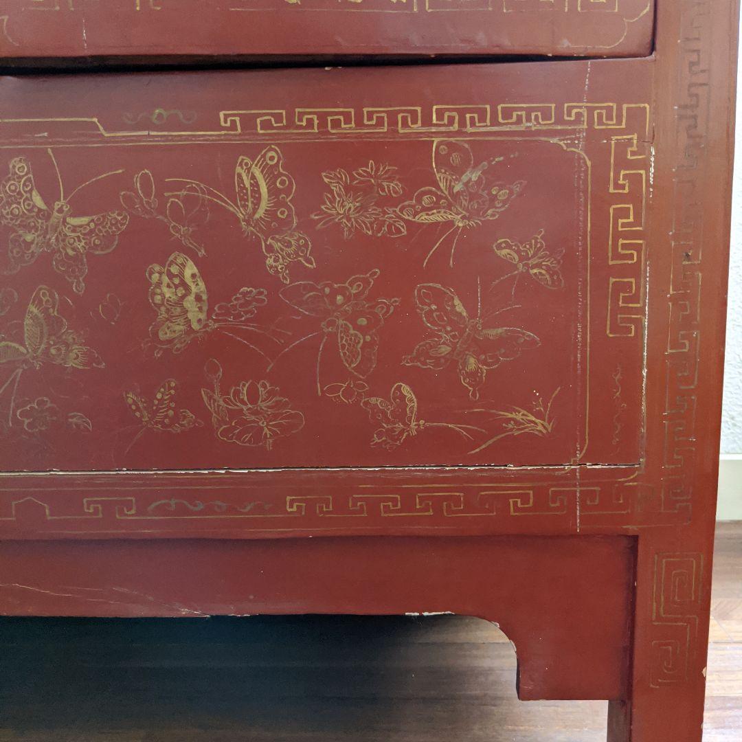 ✨シンガポール家具　存在感のある素敵な…キャビネット　落ち着いた朱赤色✨