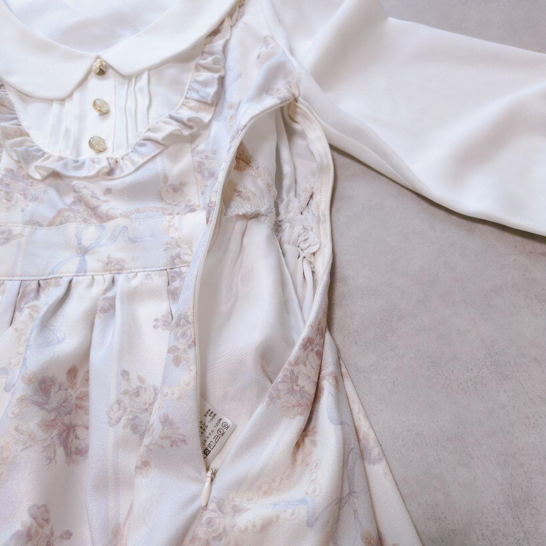 ふんわり✨LIZLISA ローズ柄 ストライプワンピース フリル お花ボタン♡