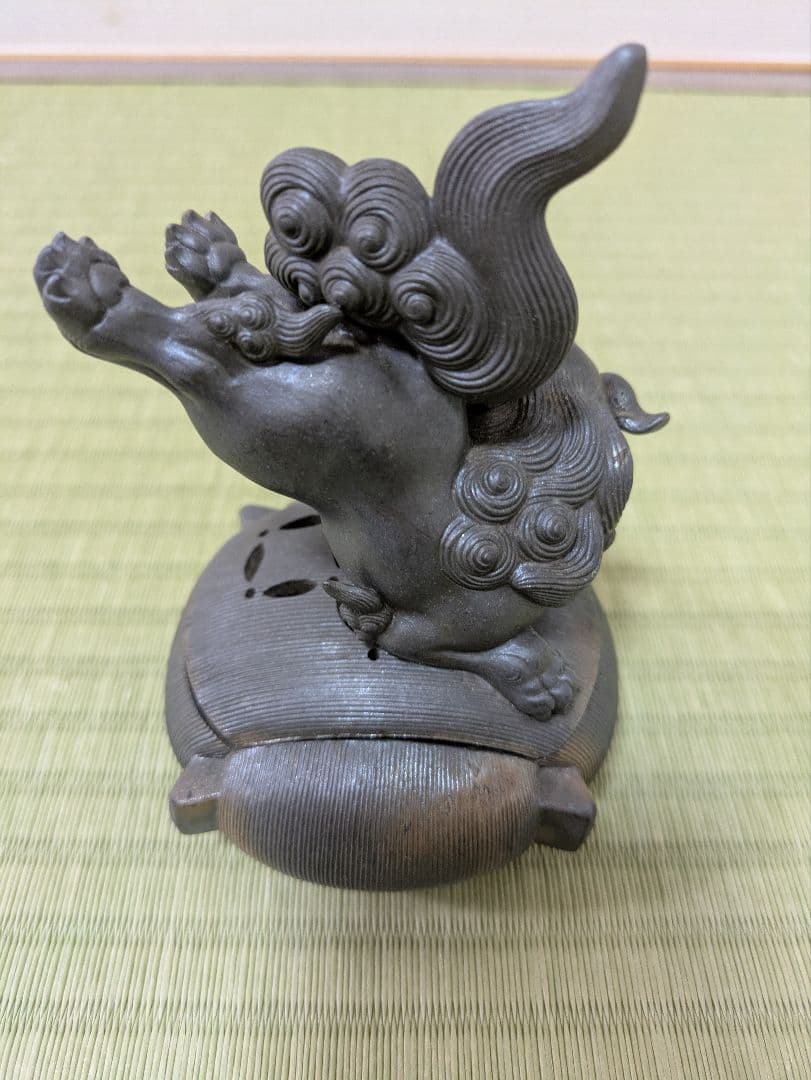 【備前焼　糸巻獅子香炉　西村安次郎作】獅子と雲の置物 木製箱付き
