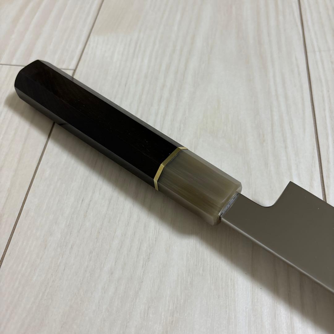 新品　ウルトラ鏡面　ステン本焼V金10号柳刃包丁270mm 高級黒檀白水牛八角柄