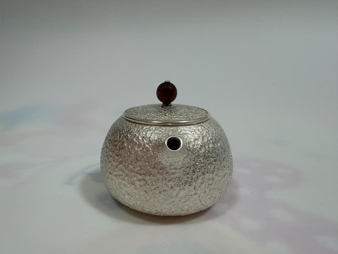 純銀製 丸形 唐木手 急須 銀瓶 煎茶道具