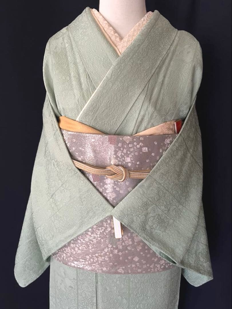 ★専用★【色無地】辻が花地紋 薄萌葱色 膨れ織　縫取のような立体感　しつけ付き