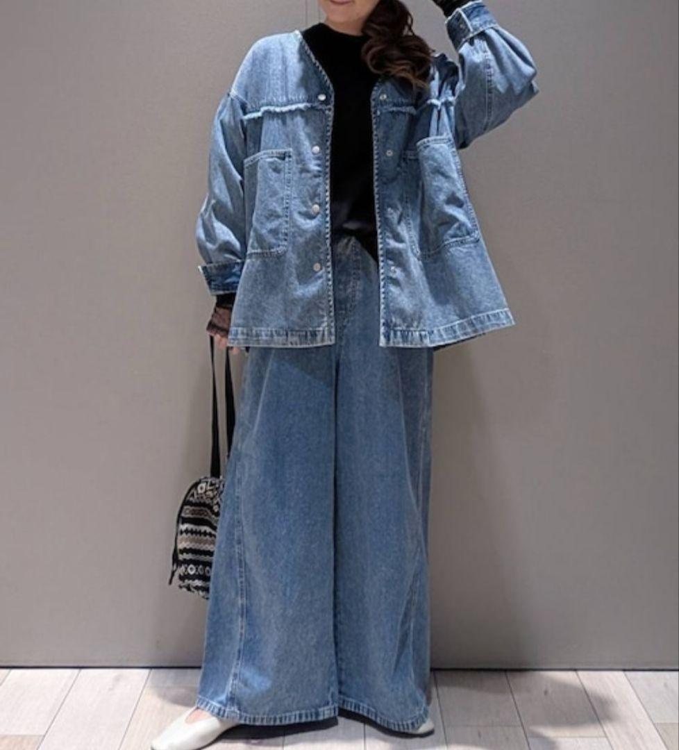 新品LEPSIMノーカラーデニムシャツ