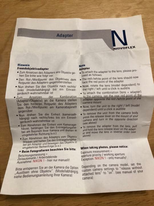 Novoflex マウントアダプター　Nik→NEX(E)