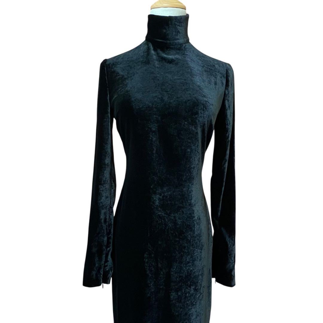 【ラルフローレンパープルレーベル】ハイネックベロアワンピース☆シルク混☆黒☆S