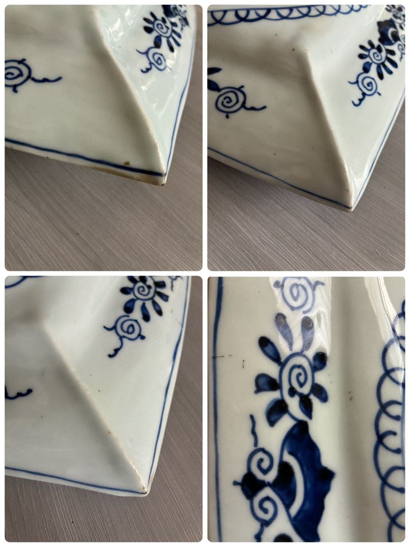 時代物 染付 牡丹文 角大皿 飾り皿 盛皿 骨董