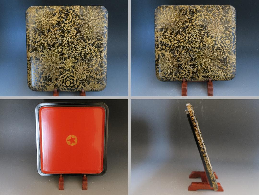 【輪島塗】極上総菊詰沈金 五段重箱 内朱塗 隅丸 蓋横菊彫 天然木 共箱