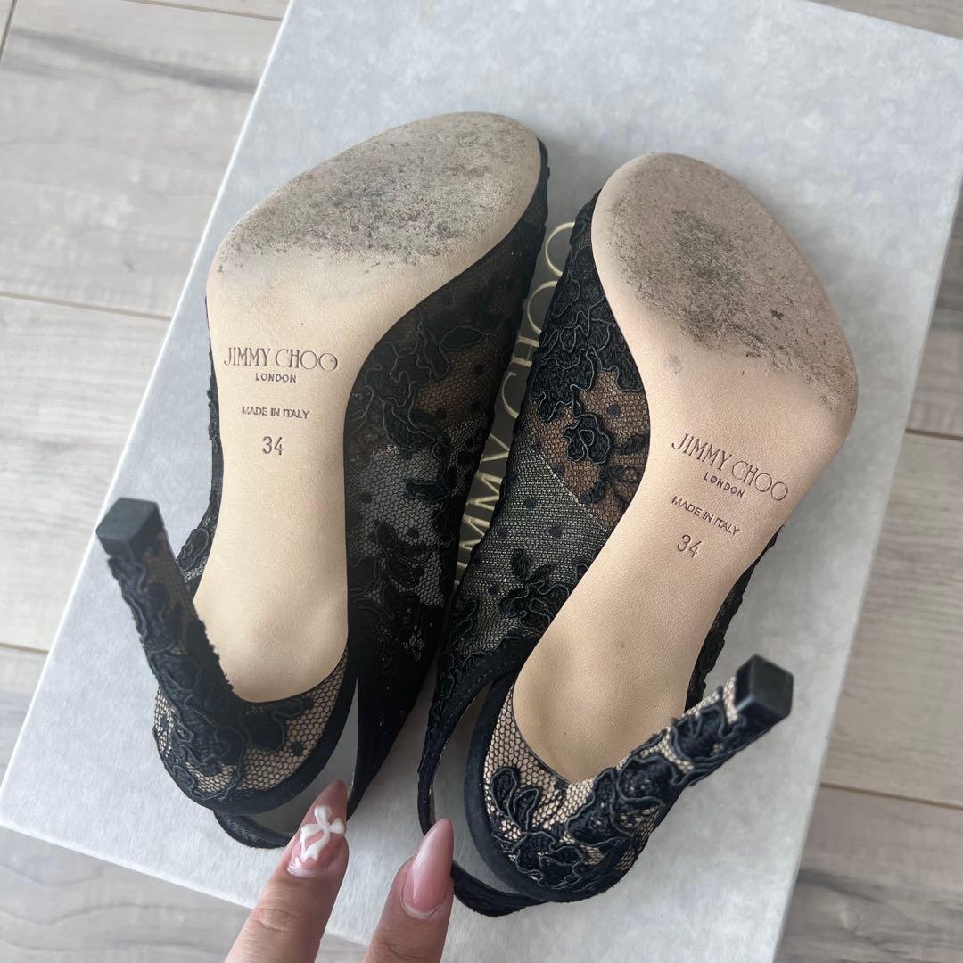 美品✨ ジミーチュウ レース オープントゥパンプス 34 ブラック