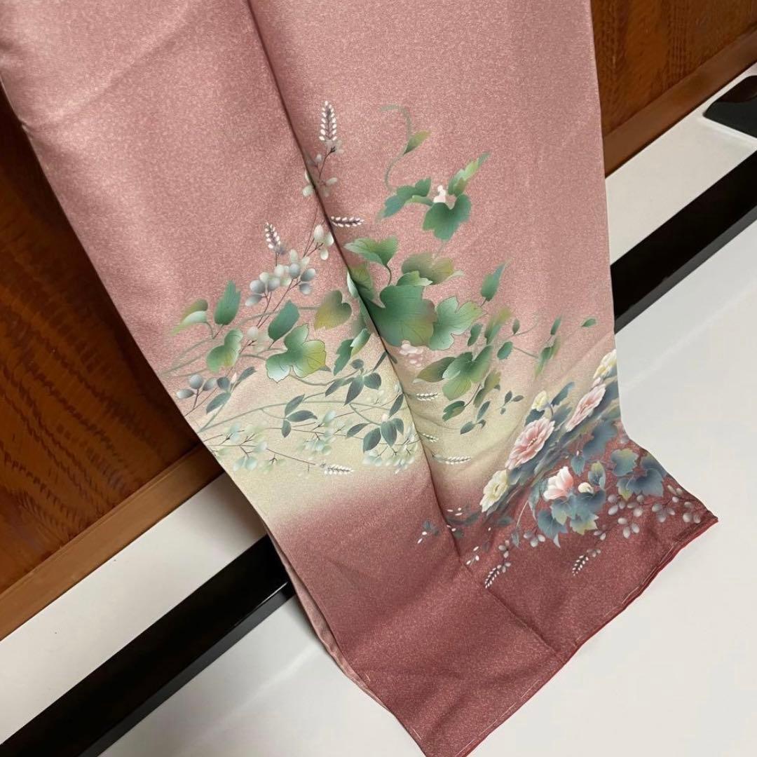 ぽ*ん様 付下げ 牡丹 萩 唐草文 正絹 裄67 トールサイズ v209