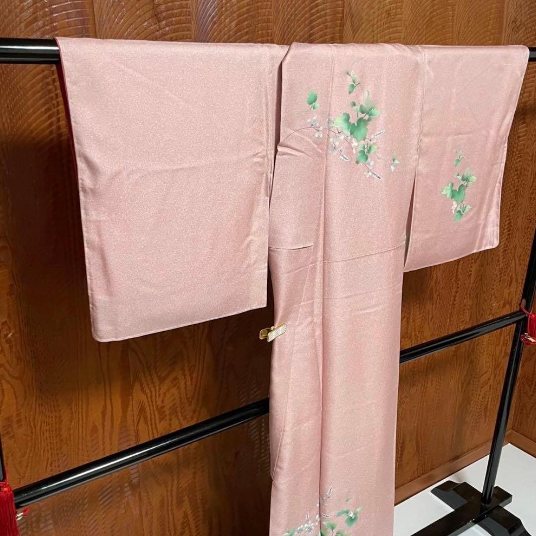 ぽ*ん様 付下げ 牡丹 萩 唐草文 正絹 裄67 トールサイズ v209