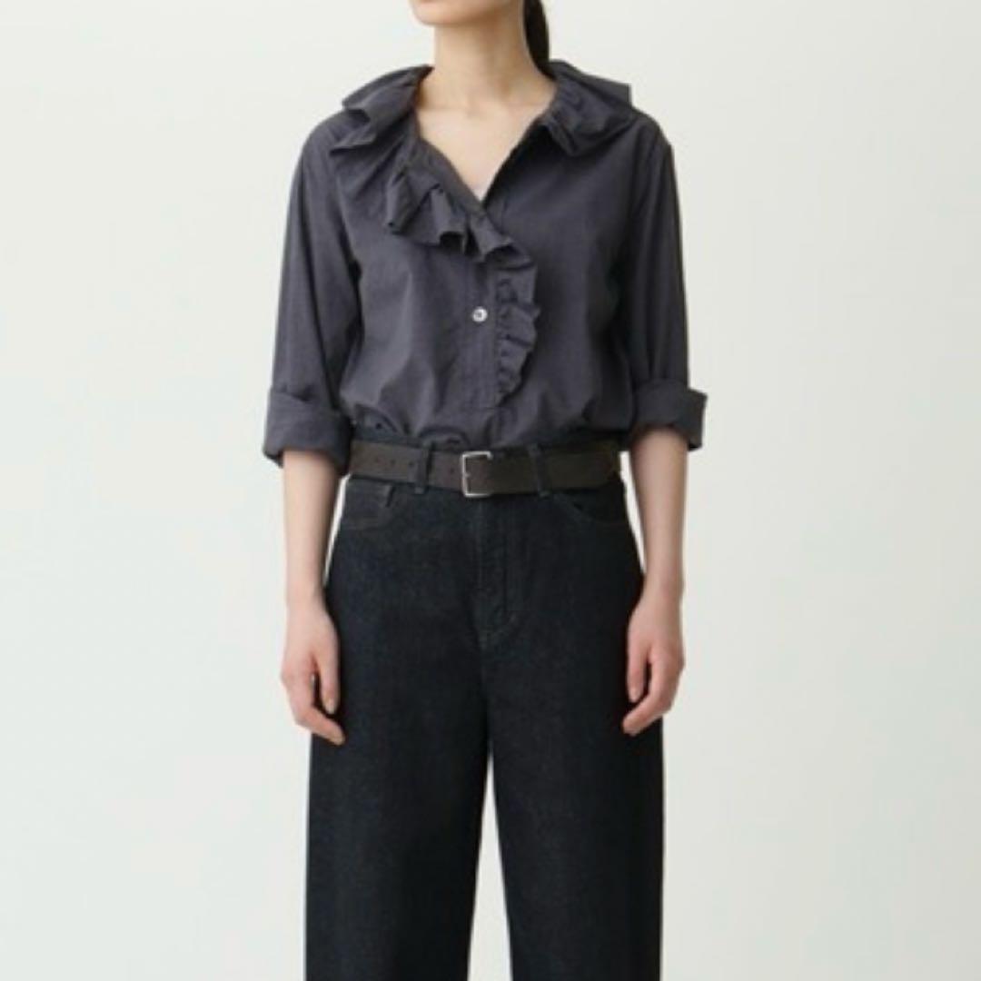 マーガレットハウエル　ファインコットンシャンブレーフリルカラーブラウス　グレー