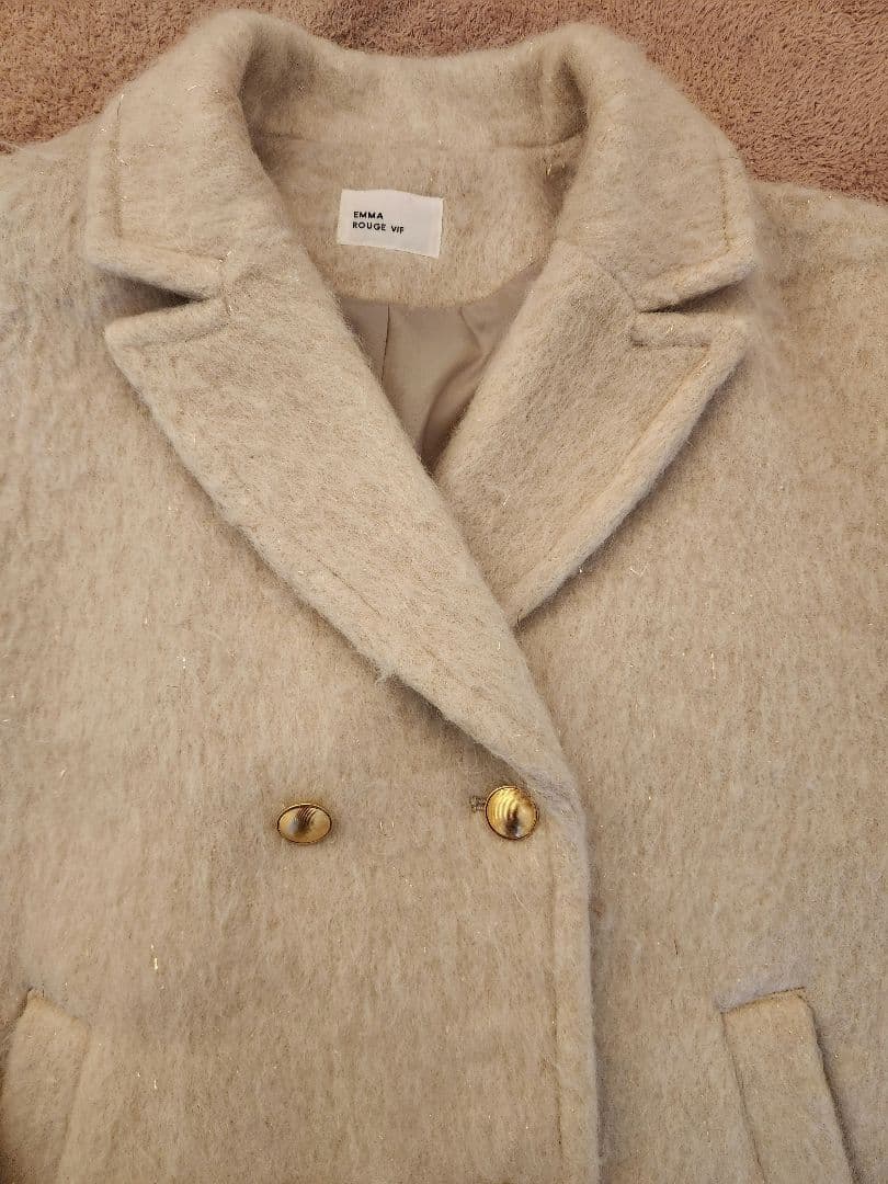 EMMA ROUGE VIF ラメシャギースライバーピーコート ベージュ