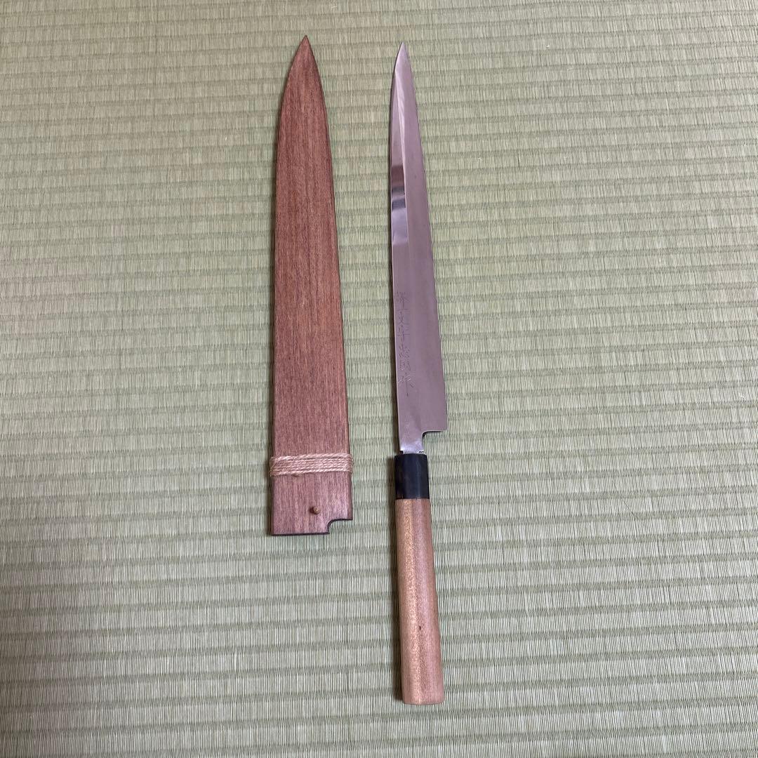 堺一文字忠国　本焼　柳刃　包丁　和包丁　尺一　鞘付き　黒水牛八角柄　刺身　波紋