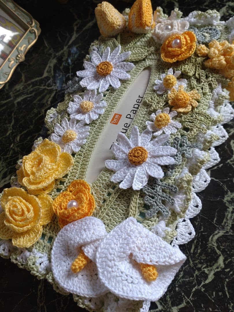 シクラメン様ティッシュボックスカバーかぎ編み生活道具レース編みドイリー