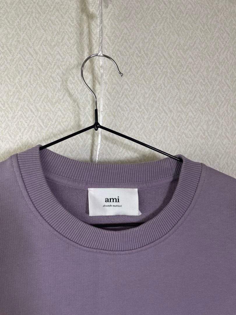 ami parisアミパリス ハートロゴ刺繍プルオーバースエットパープルサイズL