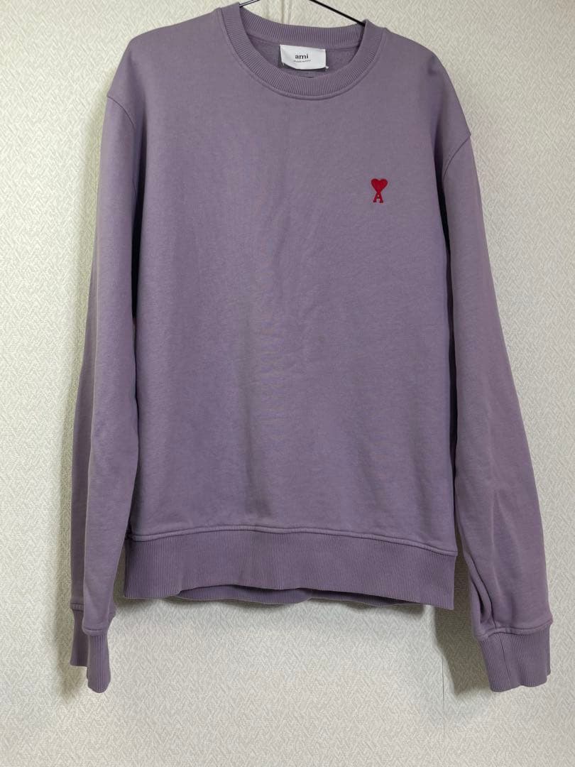 ami parisアミパリス ハートロゴ刺繍プルオーバースエットパープルサイズL