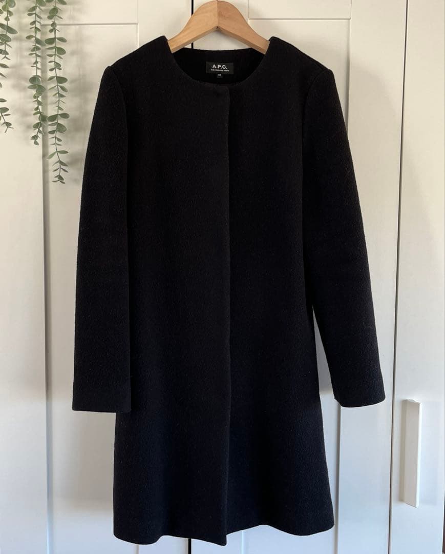 APC アーペーセー　ノーカラーウールブラックコート　34 S