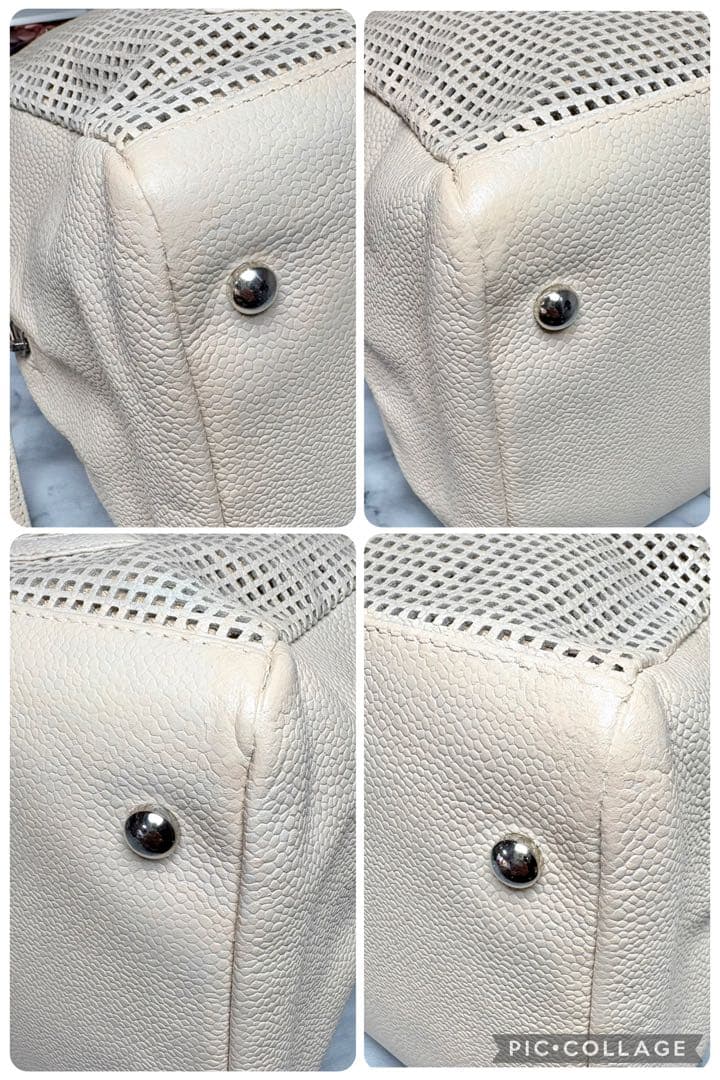 10万→♡シャネル パンチング ハンドバッグ ベージュ キャビアスキン デカココ