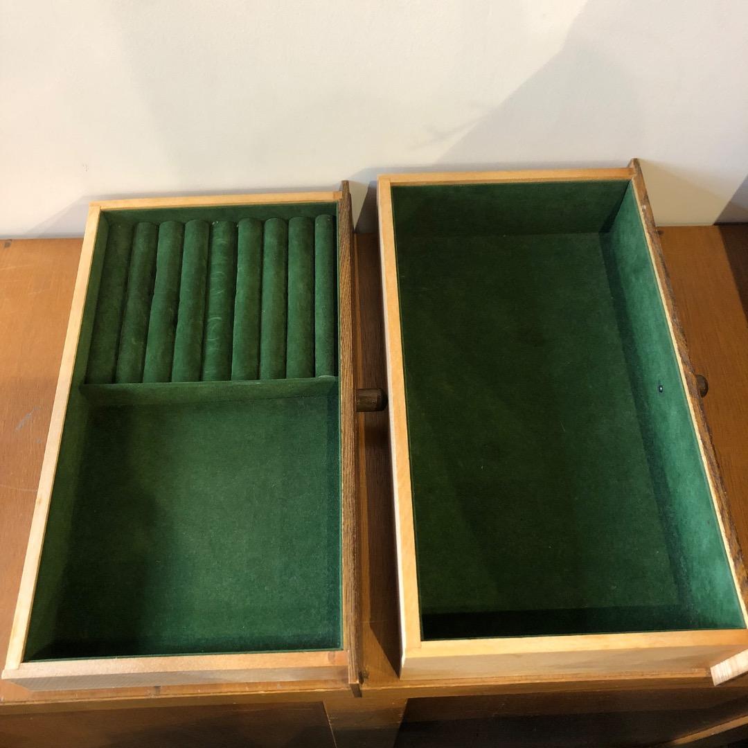 昭和レトロ　木製ジュエリーボックス　3段　鏡付きアクセサリー入れ　小物入れ　木