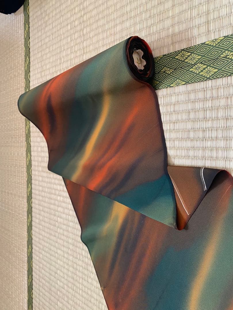 反物　丹後ちりめん　絹　正絹　茶　オレンジ　着物　未仕立て/i018