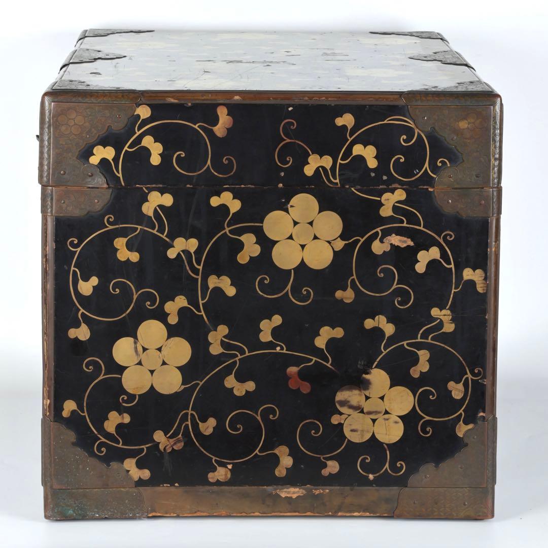 【江戸期】星梅鉢家紋 総面蒔絵 大名挟箱 金具付 時代箪笥 雛道具 古美術 骨董