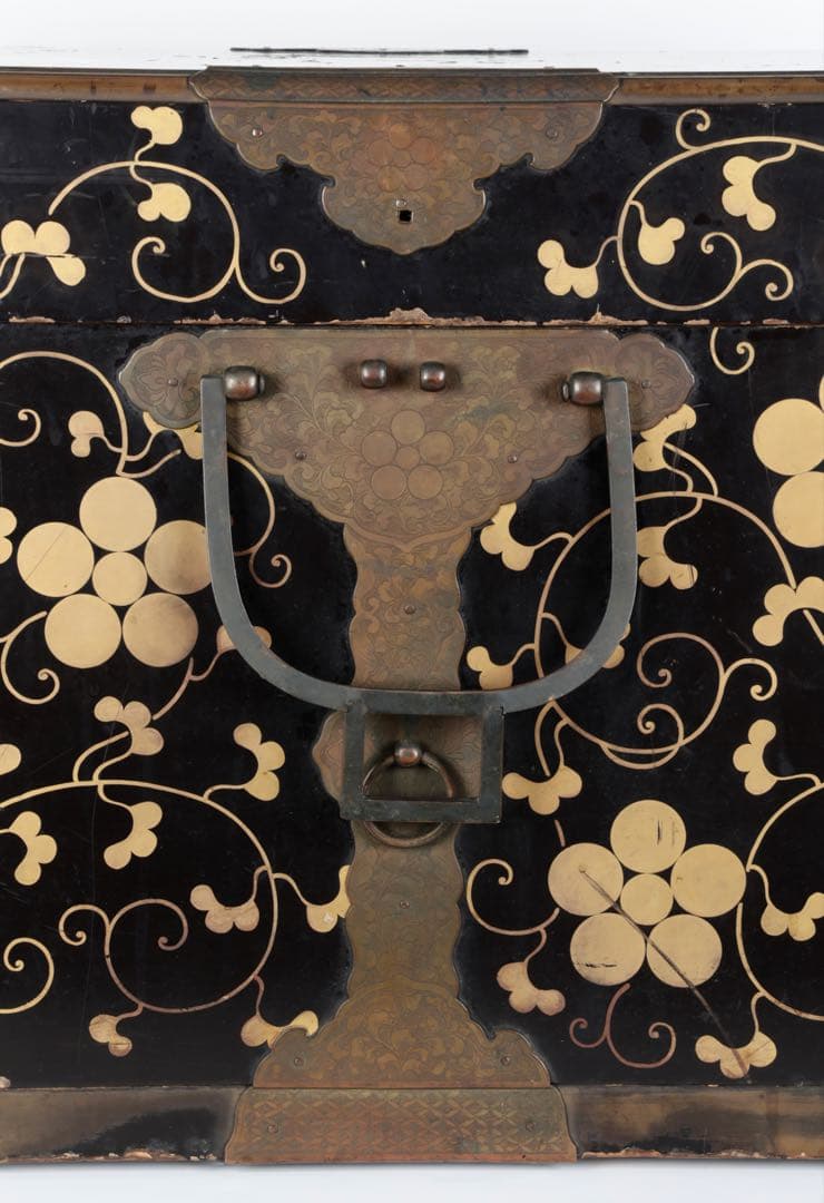 【江戸期】星梅鉢家紋 総面蒔絵 大名挟箱 金具付 時代箪笥 雛道具 古美術 骨董