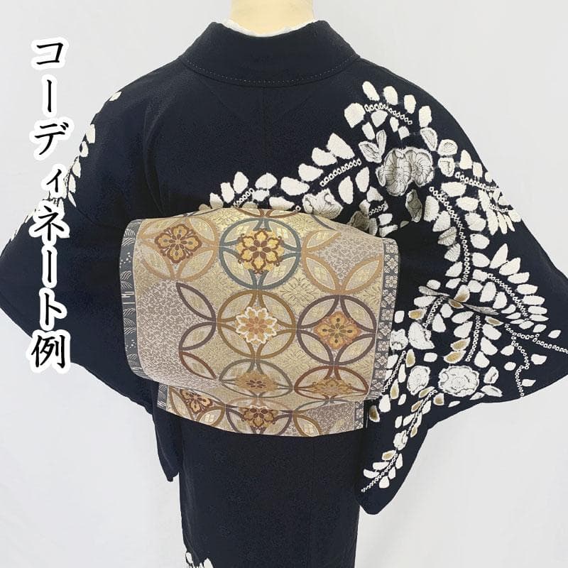 602mh1☆訪問着 辻が花絞り染 金彩 ラメ箔 地紋 黒☆状態良好