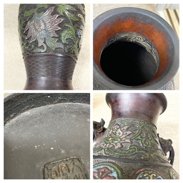 中国古美術　明時代七宝焼壺　古銅製4.4キロ