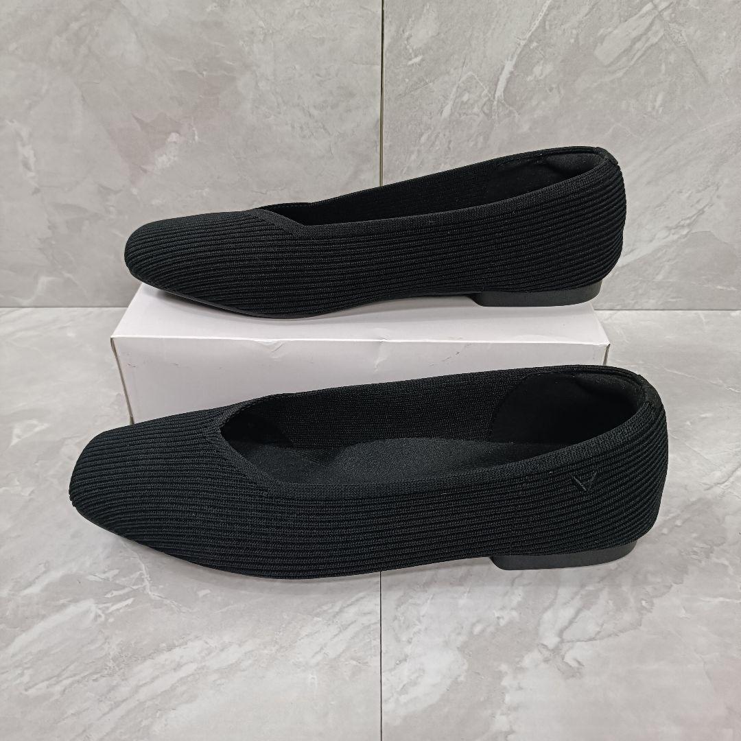 【新品】VIVAIA ビバイア フラットシューズ スクエアトゥ 25cm相当 黒