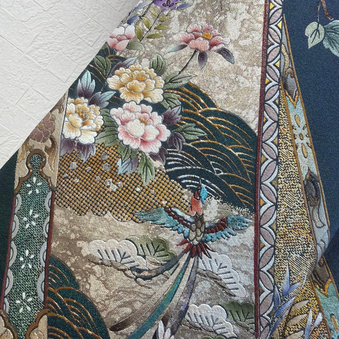 494 訪問着フルセット 正絹 紺 ネイビー 金銀彩 暈し染め フォーマル 上品