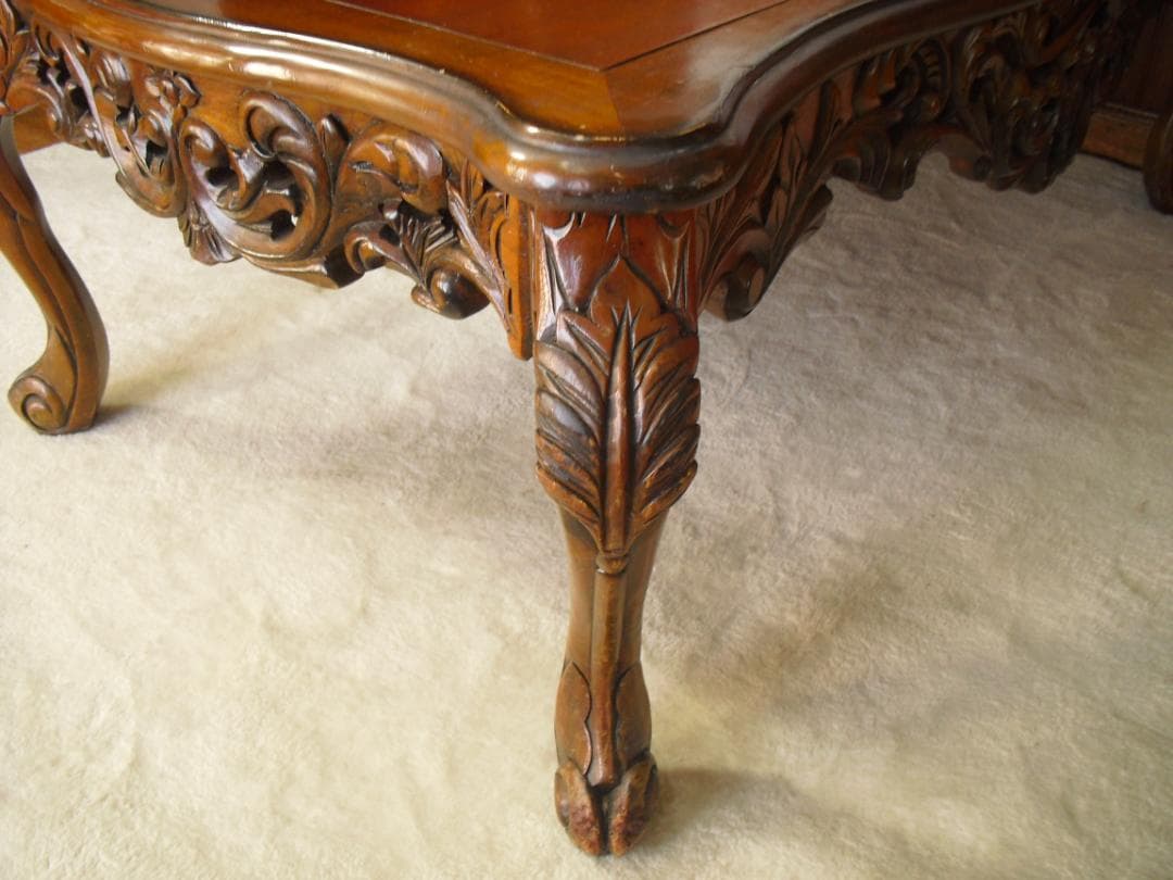 優雅でクラシカルな ロココ様式 センターテーブル☆猫脚 彫刻j W120×D79