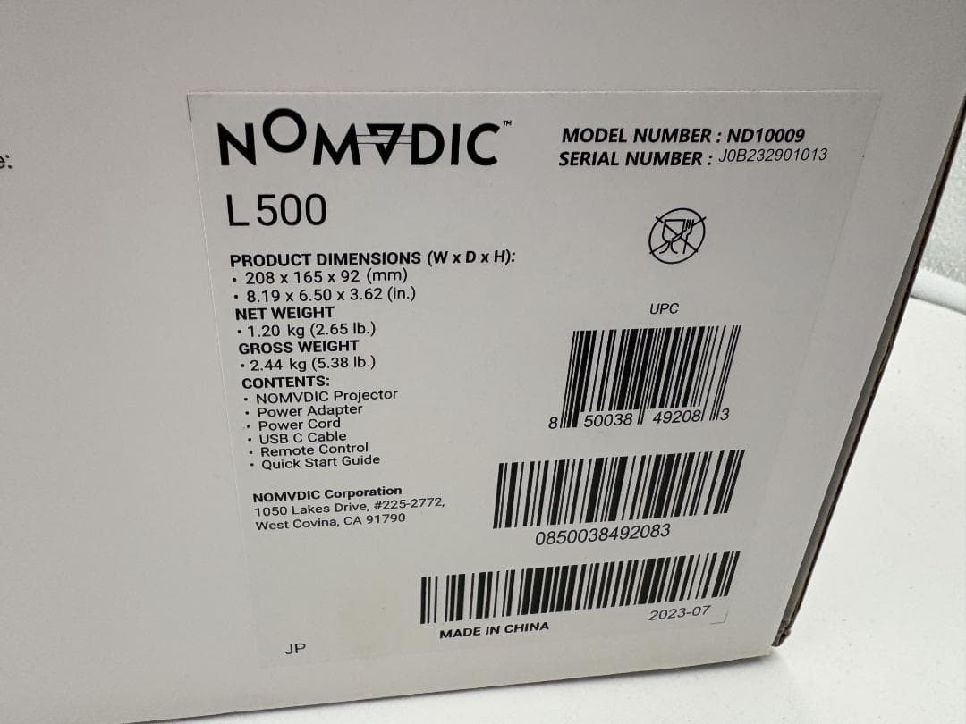 NOMVDIC L500 ポータブル RGB レーザープロジェクター 中古美品