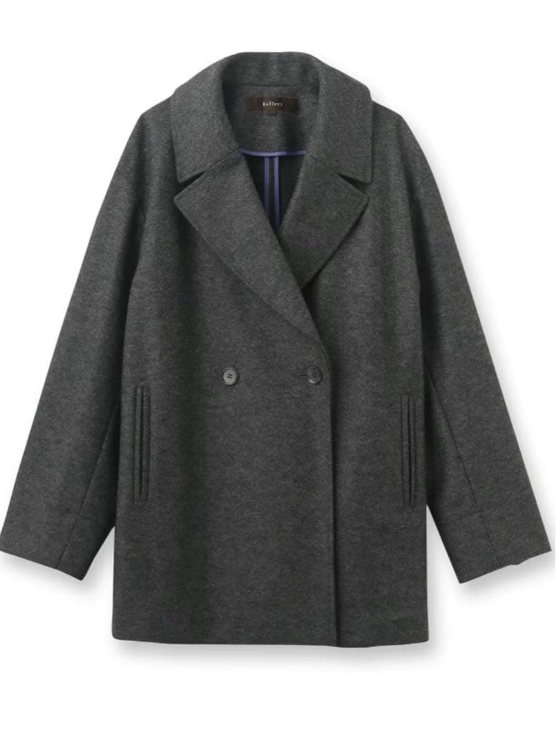 Reflect ウール混メルトンライクピーコート 7号チャコールグレー【未使用】