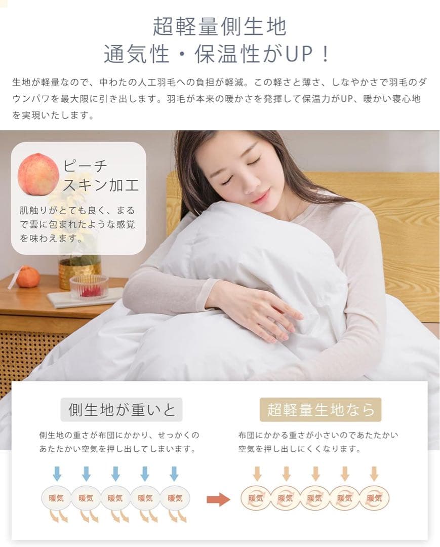 掛け布団 シングル 冬用 人工羽毛布団 洗える グレー150×210cm 2枚