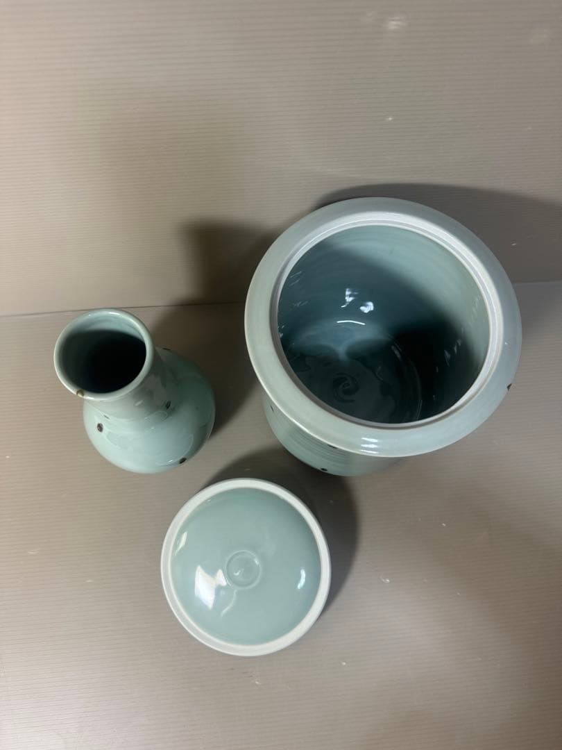 2447 茶道具 皆具 飛青磁 鼓形 横山瑞祥作