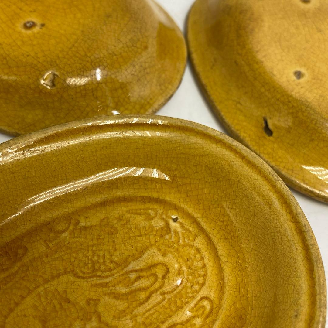 江戸後期 淡路民平焼 龍図小皿タサコサ5客共箱 幅約12cm 東R8-0213②