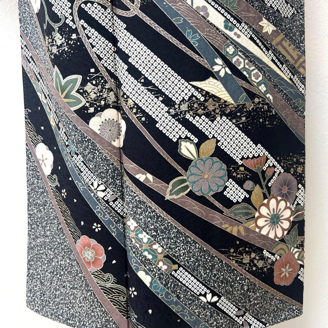 408 訪問着フルセット 正絹 濃紺 黒 金銀彩 たたき染め シック クール