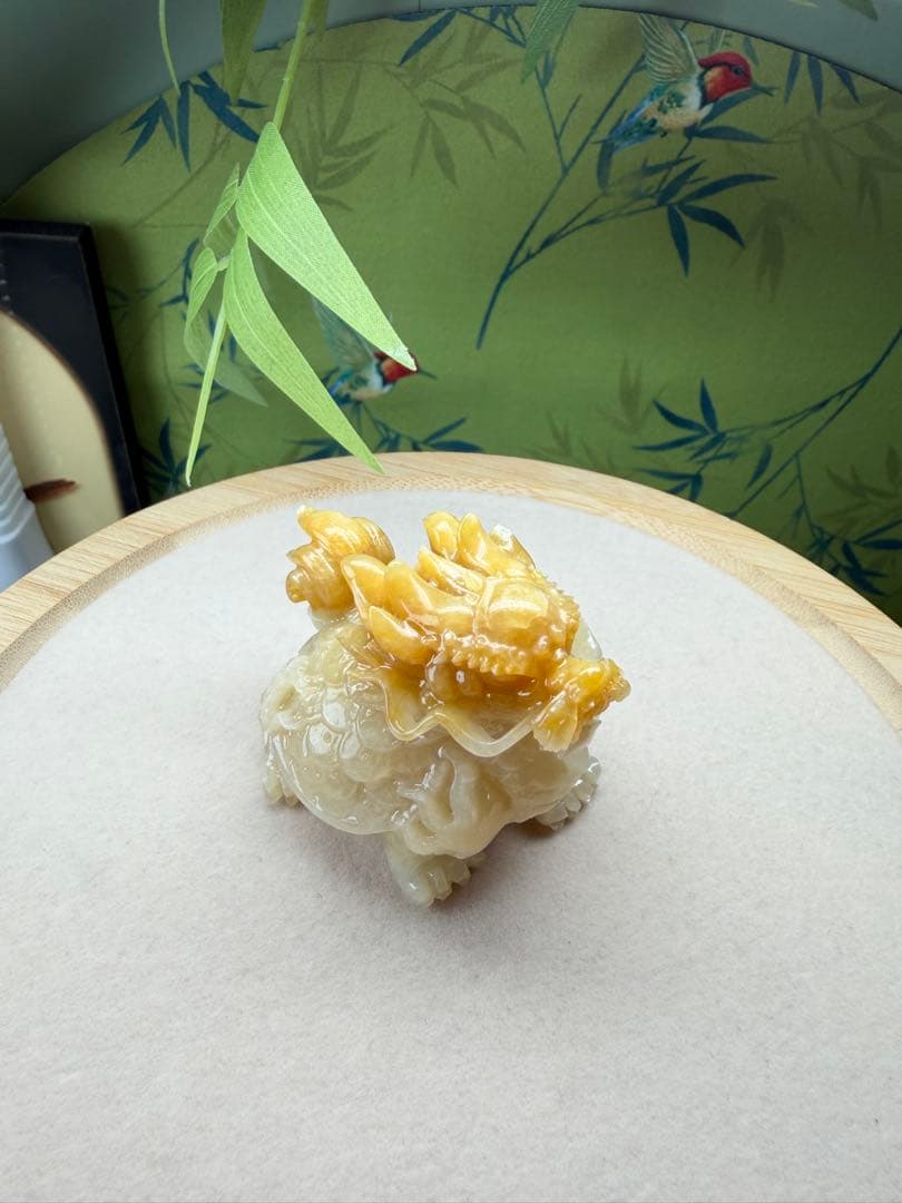 レア❣️天然無処理岫玉精工彫り、大気運⤴️大金運⤴️【吉獸】龍亀様置き物