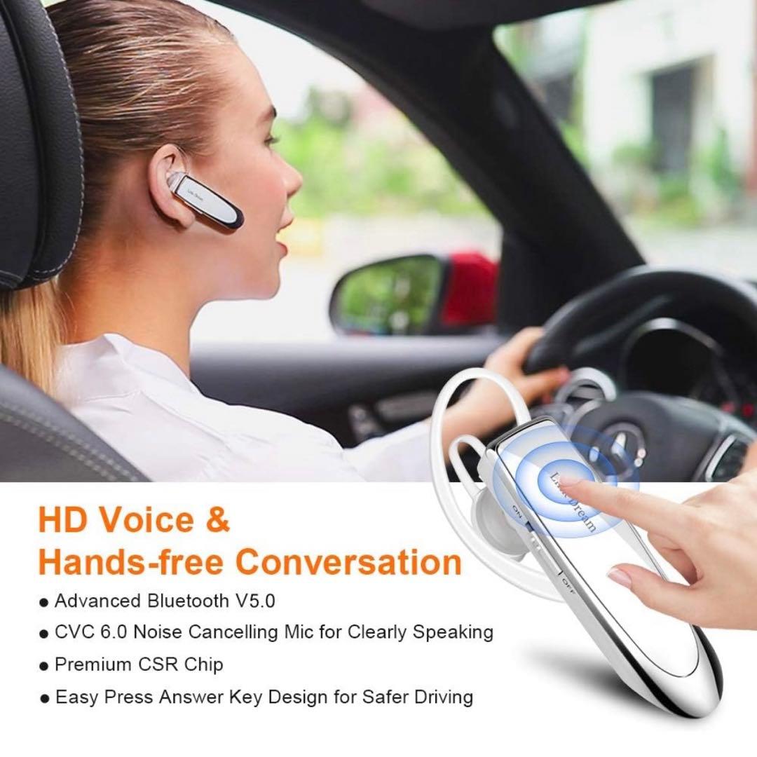 ヘッドセット　Bluetooth ワイヤレス　ハンズフリー通話　ホワイト　片耳