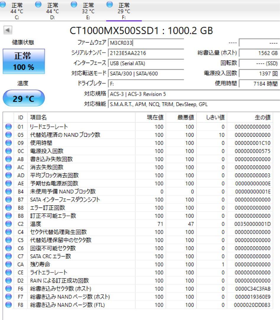 Crucial MX500 SATA SSD 1000GB（1TB）