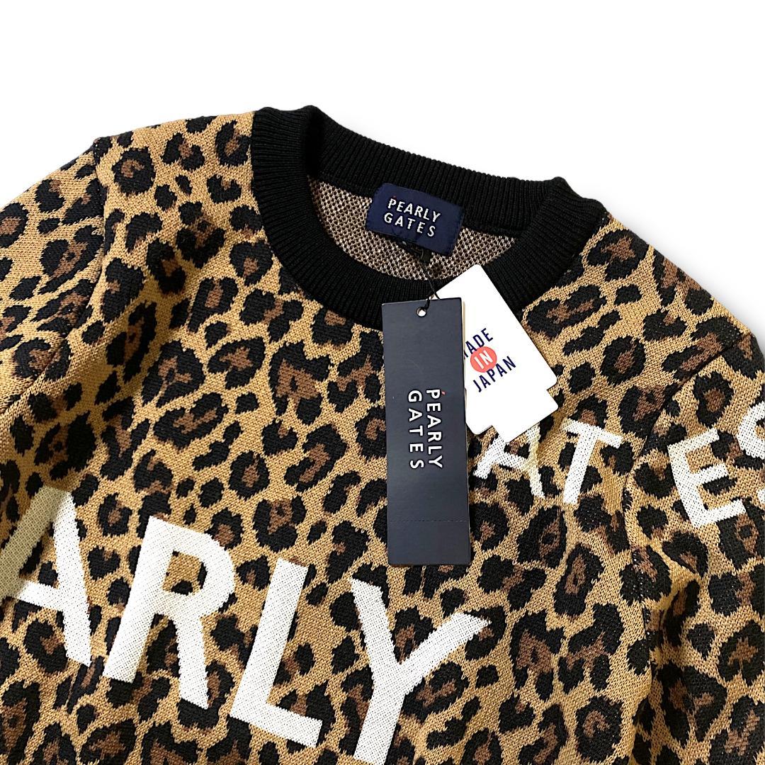 0 新品 パーリーゲイツ ビッグロゴ レオパード ウール混 ニット 日本製