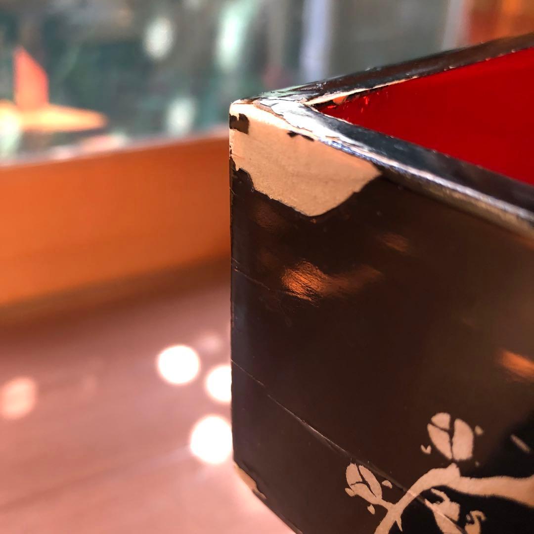 伝統的な木製黒塗 金松竹梅柄 二段重箱 漆器 伝統工芸 昭和初期 朱塗