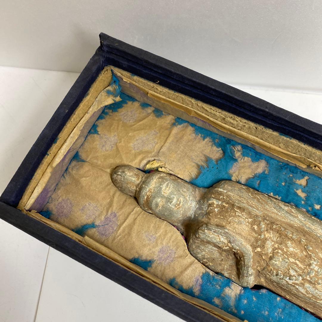 古代　唐物　石仏像　仕立箱付　高さ約31㎝　タエサ　東さ8-0107☆2F