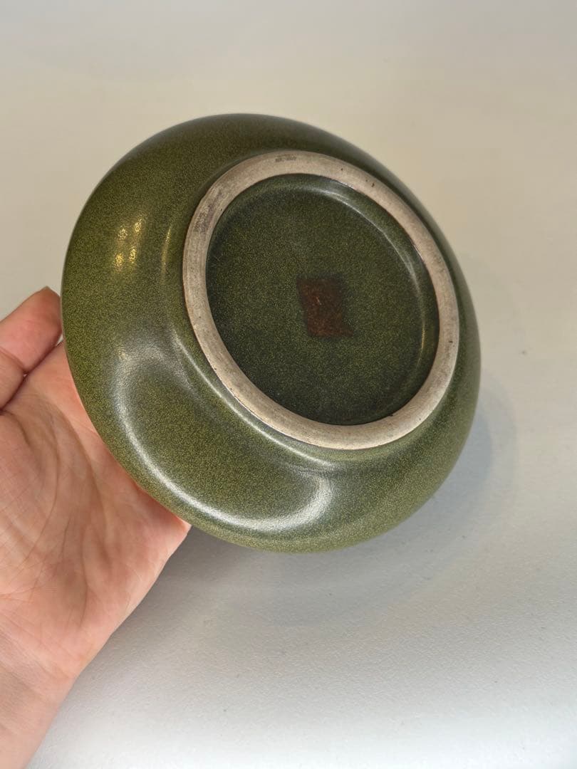 中国 清代光緒期 茶葉末釉 筆洗 オリーブ釉 文房 古美術 骨董品