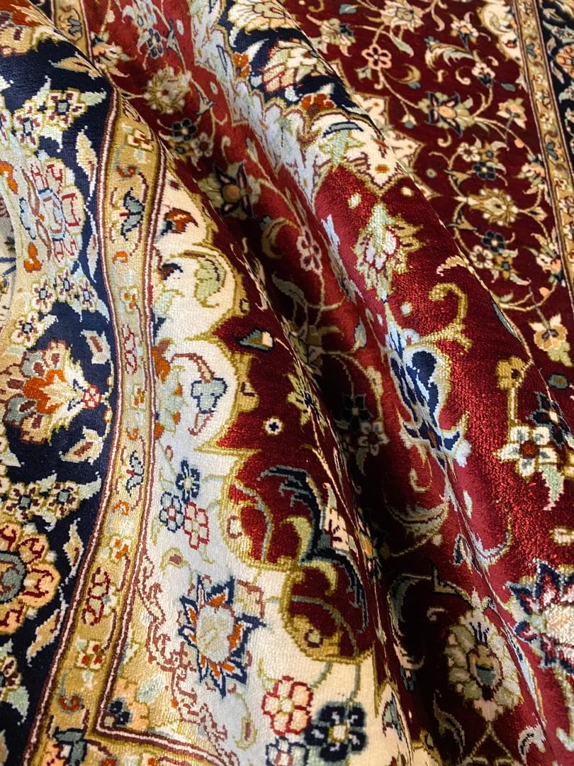 シルク ペルシャ絨毯 クム産 高品質 93x57cm 手織り ラグ 玄関マット