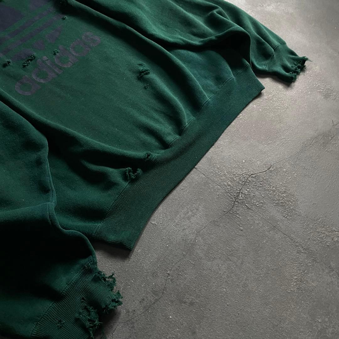 90's adidas”両面プリント”銀タグ“ペンキ“常田“boro sweat